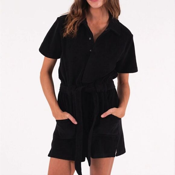 Pam & Gela Terrycloth Romper Black Size Small  - Picture 1 of 7